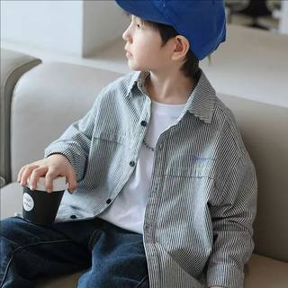 童装男童衬衫春秋款儿童条纹长袖衬衣外套2025新款春装韩版