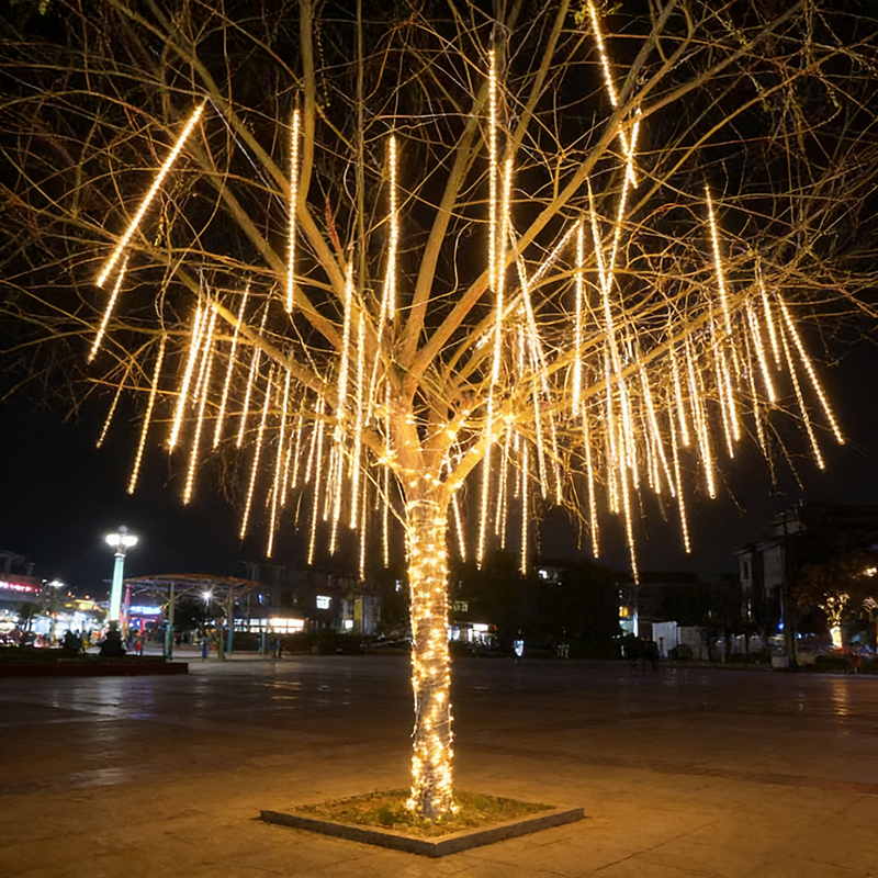 Meteor Shower Led Lights Solar-Powered Colorful Outdoor Waterproof Fairy Lights Starry Sky Lights Hanging on Trees Garden Decoration Light Tubes