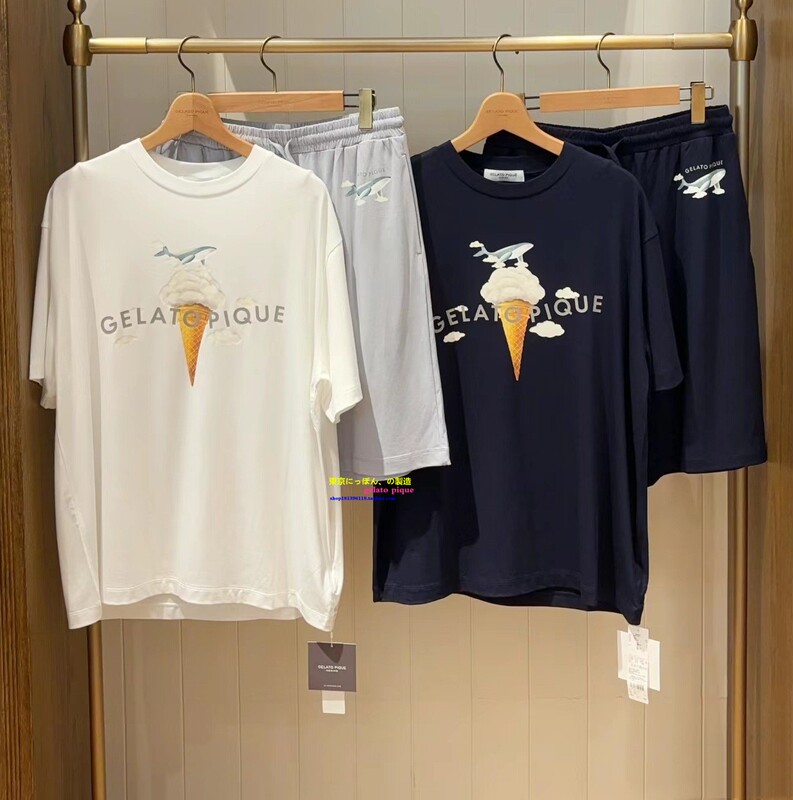 Japan Gp Gelato Pique Summer Unisex Pajamas Whale Ice Cream Short-Sleeved Loungewear Couple Set