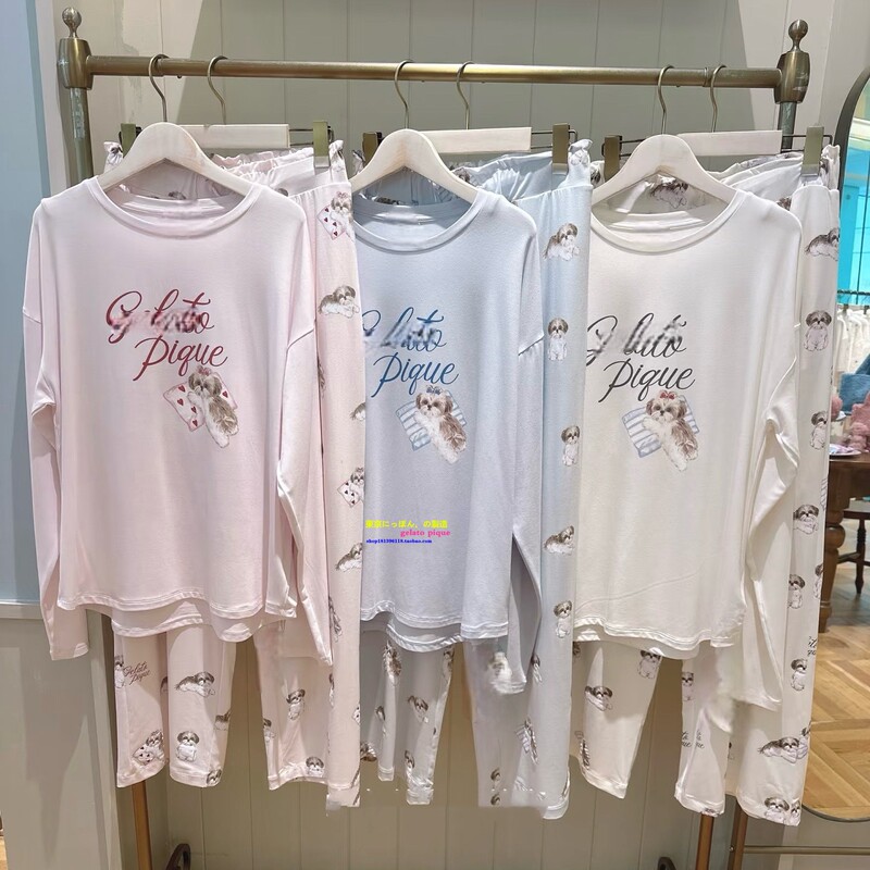 Japan Gp Gelato Pique Spring and Autumn New Women's Cartoon Shih Tzu Letter Modal Loungewear