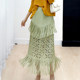 Miyake skirt women's 2023 summer new high-end ripped tassel pleat stitching all-match thin skirt