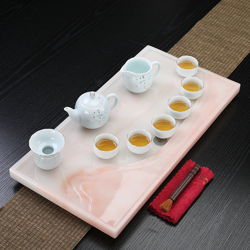 Free Shipping Tea Set for Living Room Home Use, Kung Fu Tea Table, Tea Tray Set, Small Tray with Drainage, Imitation Jade Tray