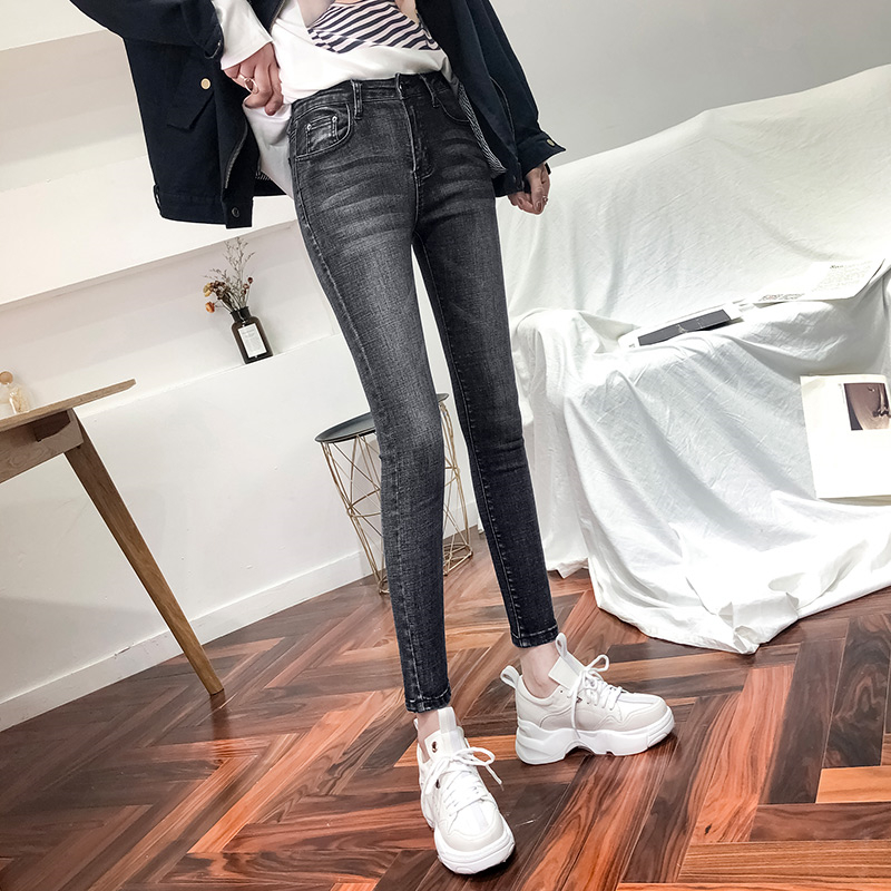 Women's high waist jeans spring and autumn 2021 new net red Korean version retro slim chic chic tight nine points feet