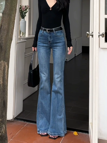 Эластичные джинсы, летние штаны, приталенный мегафон, высокая талия, облегающий крой