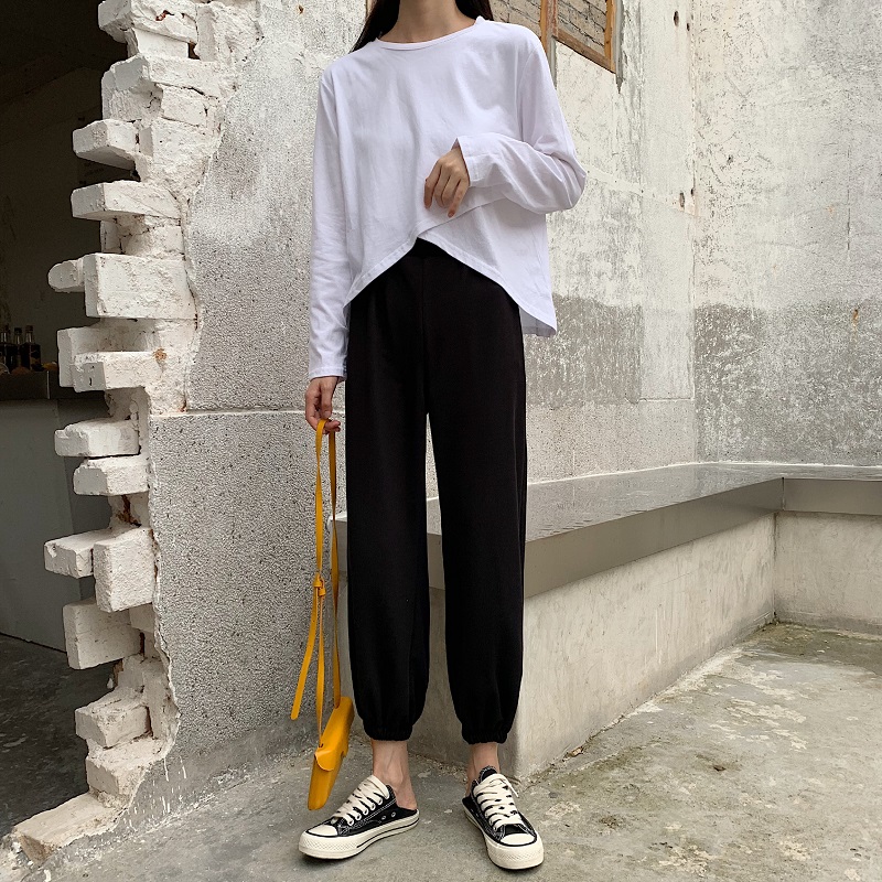 Quần ống rộng nữ 2019 hè mới rộng quần ống rộng quần thể thao quần eo cao khép kín quần harem giản dị quần đèn lồng - Quần Harem quần nhung dài nữ
