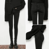 Черные флисовые джинсы с начесом, зимние удерживающие тепло штаны, высокая талия, в обтяжку