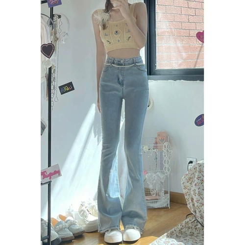 Синий мегафон, джинсы, весенние летние приталенные штаны, коллекция 2023, высокая талия, свободный прямой крой