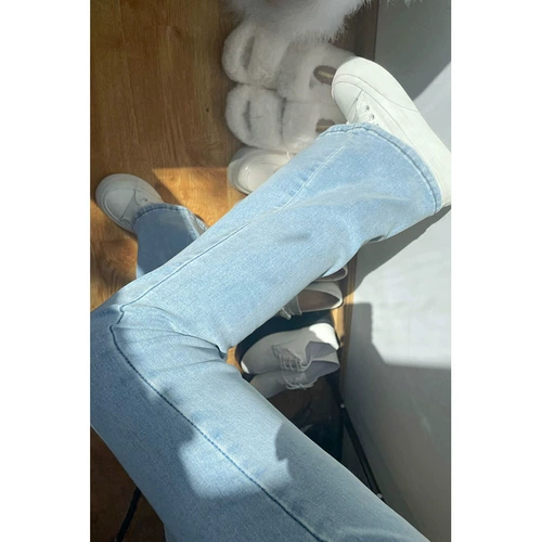 Синий мегафон, джинсы, весенние летние приталенные штаны, коллекция 2023, высокая талия, свободный прямой крой