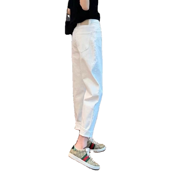Jeans harem ສີຂາວສໍາລັບແມ່ຍິງ 2024