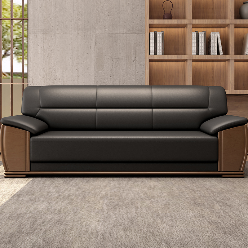 Office sofa tea table combination modern minimalist business office reception room True Western leather upscale uni-double trio position