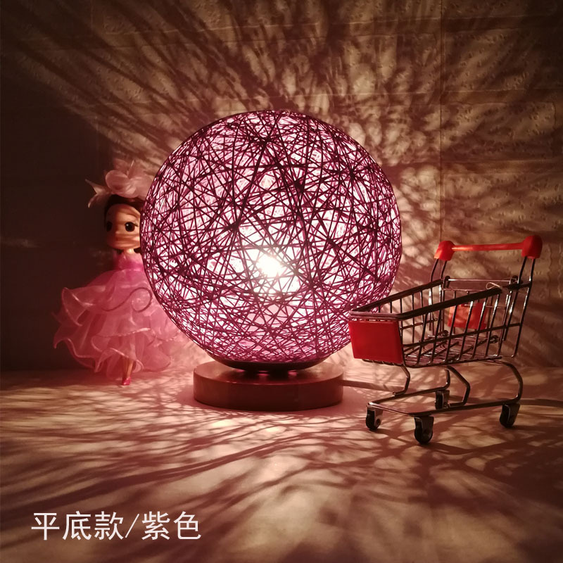 Bedroom Bedside Night Light Creative Remote Control Adjustable Lighting Romantic Led Hemp Ball Rattan Art Hemp Wire Takraw Ball Table Lamp