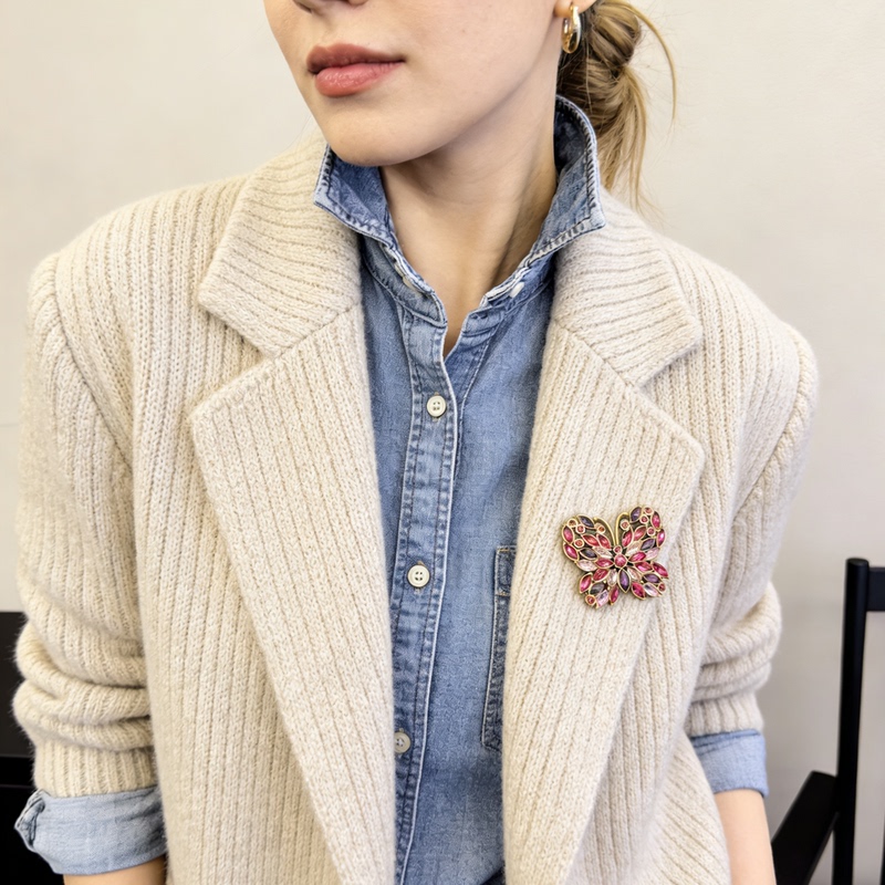 New Vintage Purple Rhinestone Butterfly Brooch Coat Sweater Accessory Brooch High-End Brooch Jewelry