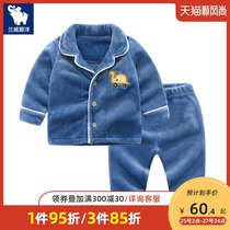 Childrens flannel warm pajamas winter new baby home clothes thickened boys coral velvet two-piece Korean version