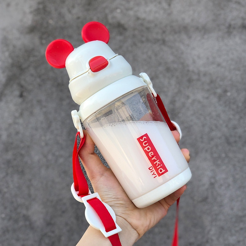 Cute children's sippy cup adult pregnant women's special cup with handle portable plastic water cup simple girl's heart