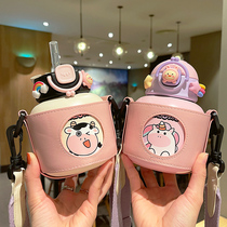 Childrens insulated cup female cute 2021 net red with small cup 316 poo with straw kettle anti-fall water glass