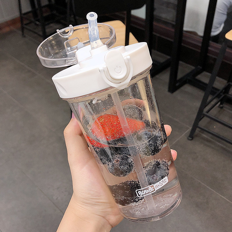 Korean version of suction tube Cup adult summer water cup female simple fresh anti-fall portable plastic cup creative personality trend