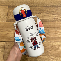 Bouncing thermos cup crossbody stainless steel cup small portable anti-fall creative Cup children cute girl