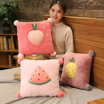 Cute rabbit doll hair fruit bedside pillow removable and washable soft bedside cushion hair ball big back pillow