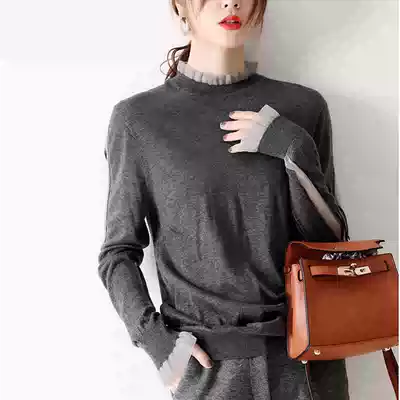 Japanese light extravagant wood ear collar base shirt women long sleeve skin comfortable slim wool knitted sweater