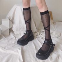 Transparent mid-tube lace bow strap Cross Day tide Polka dot calf socks Mid-tube socks womens summer black stockings