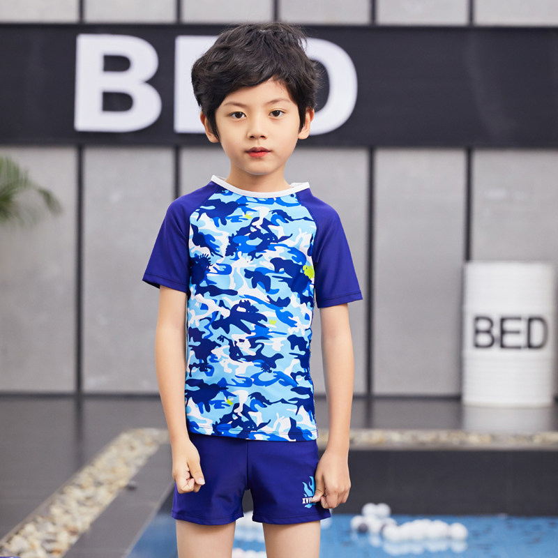 Children's swimsuit suit sunscreen short sleeve swimsuit boy CUHK boy teenagers speed dry two-piece boys swimming trunks