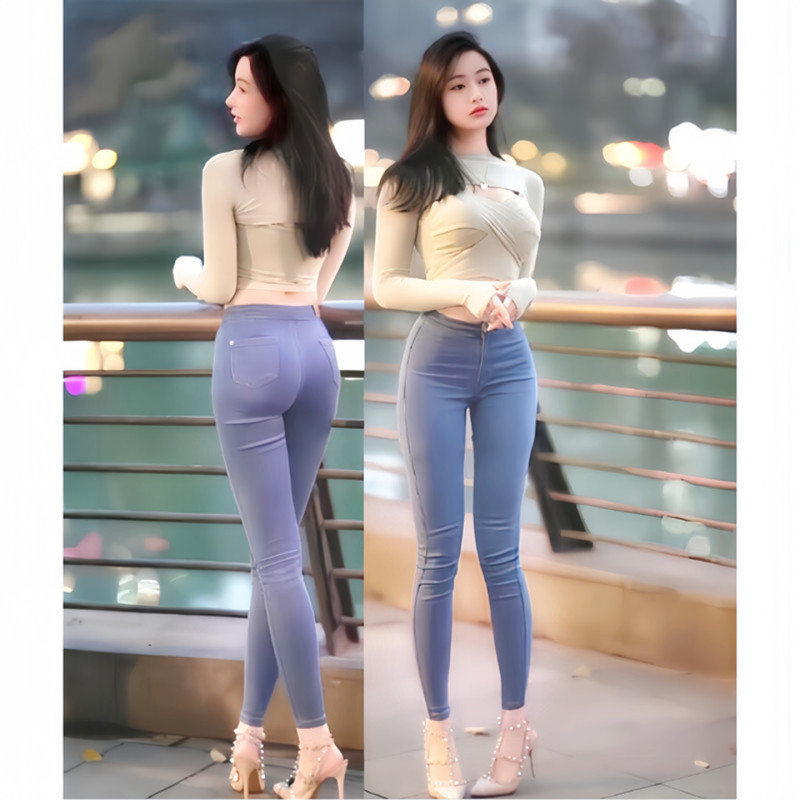 High-Waisted Sexy Peach Butt Jeans for Women, Internet Celebrity Style, Thin, Tight-Fitting, Elastic, Butt-Lifting, Cropped Pencil Pants
