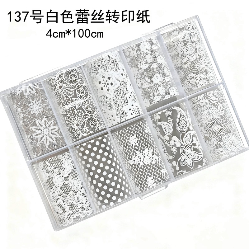 137 Pure White Lace Nail Art Transfer Paper Stickers with Patterns of Polka Dots, Flowers, Snowflakes, Popular on Social Media, DIY Nail Decoration