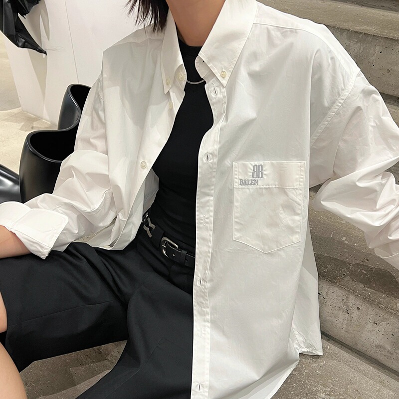Ttt Independent Paris Style 25Ss Pocket Logo Embroidered Long Sleeve Shirt Loose Casual Versatile Top for Men and Women