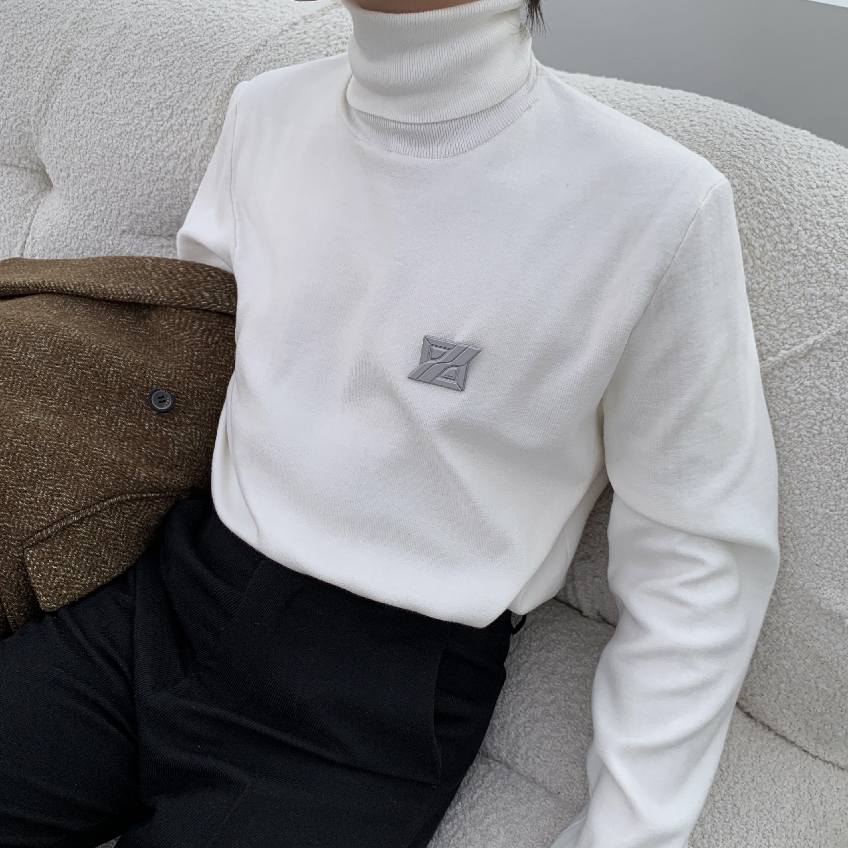 kkk we11done sweater 21 autumn and winter square pin logo wool all-match welldone high-necked bottoming shirt