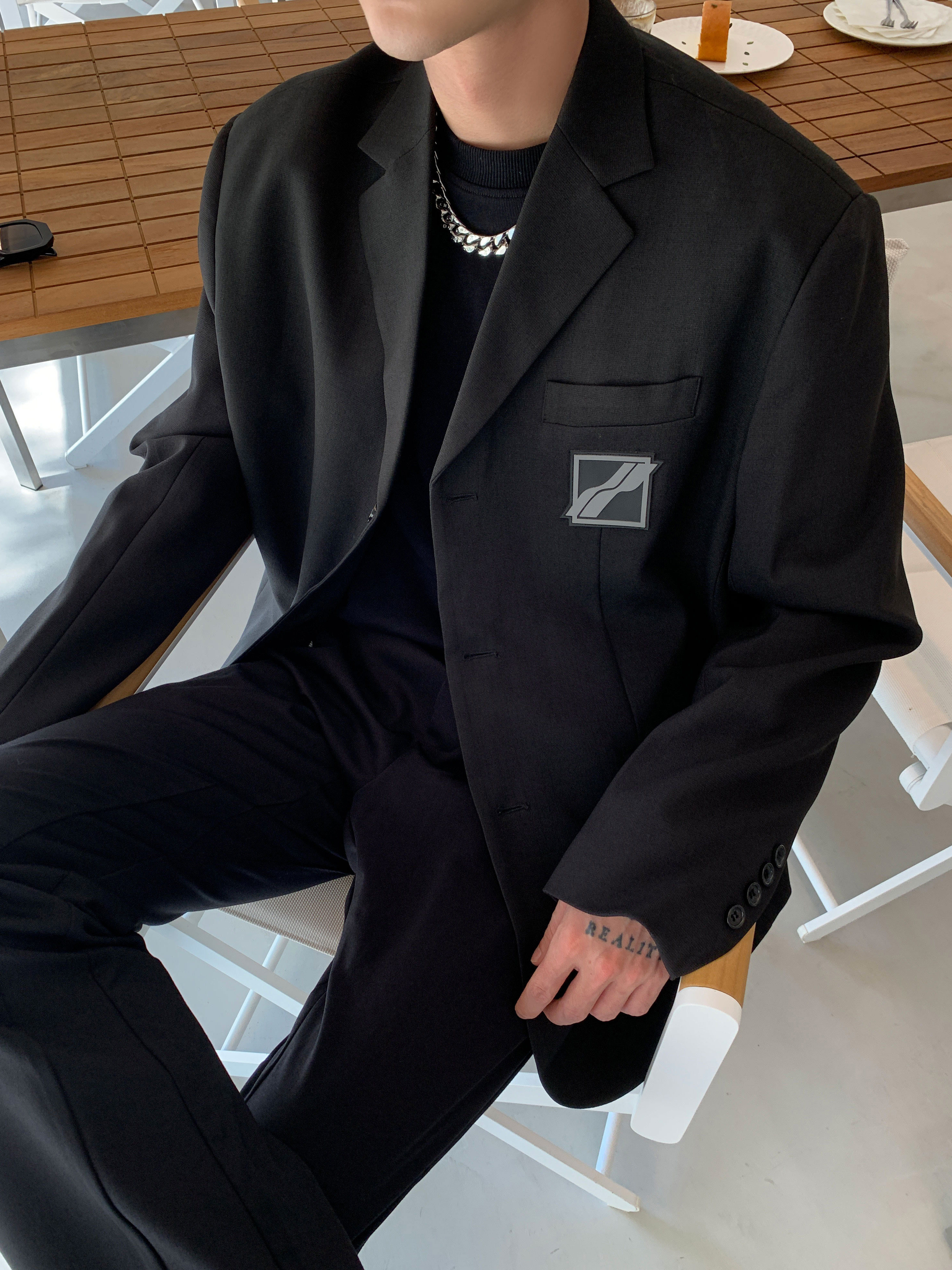 WE11DONE suit spring and summer new square logo shoulder pad silhouette casual welldone suit jacket men