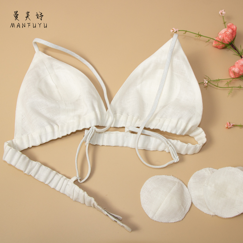 Imported Fabric French-Style Wireless Triangle Cup Bra for Women with Small Busts, Comfortable Underwear, 100% Pure Linen, Naturally Breathable