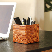Janeouya Crocodile pattern fashion creative leather desk pen holder Student office desktop sundries storage box