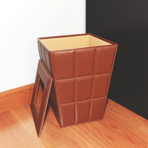 Janeouya creative leather with cover Living room waste basket Fashion bedroom storage bucket Office trash can