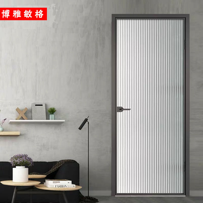 Minimalist modern wind swing door powder room door Kitchen door Balcony door Titanium magnesium aluminum alloy glass partition door customization