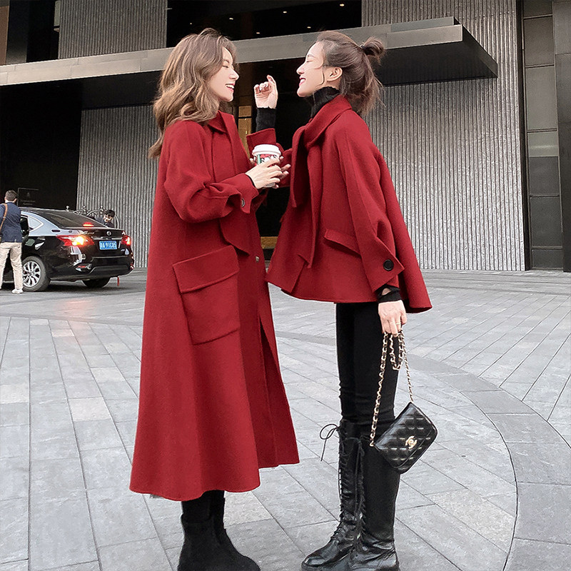 Closed double - sided cashmere coat girl middle - long edition 2021 autumn and winter new Hepburn wind small high - end hair coat