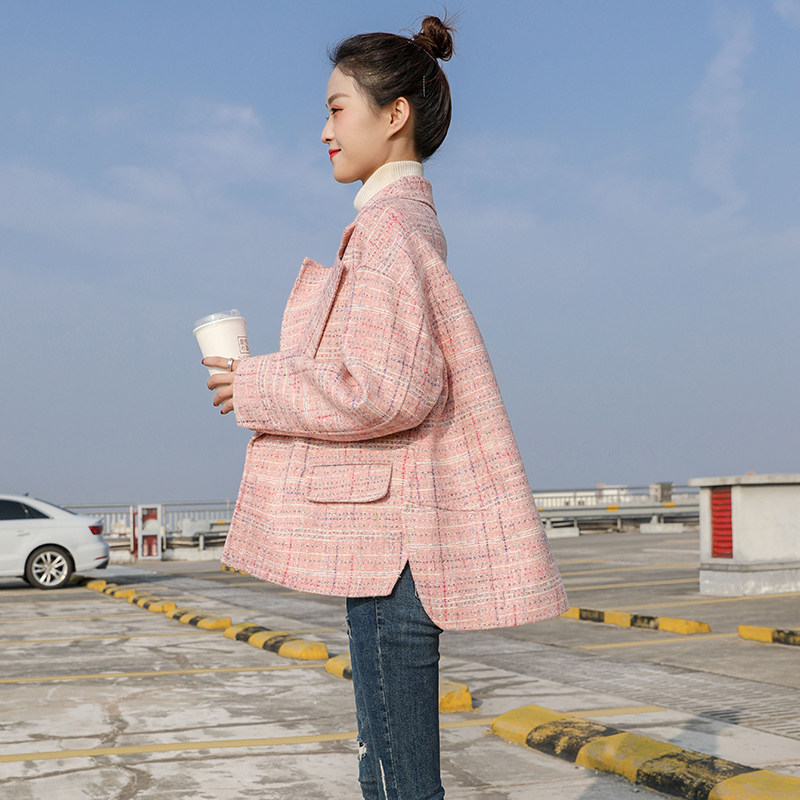 Plaid Cashmere Double-sided Coat Women's Short 2021 Fall/Winter New Korean Loose Leisure Little Fragrant Woolen Coat