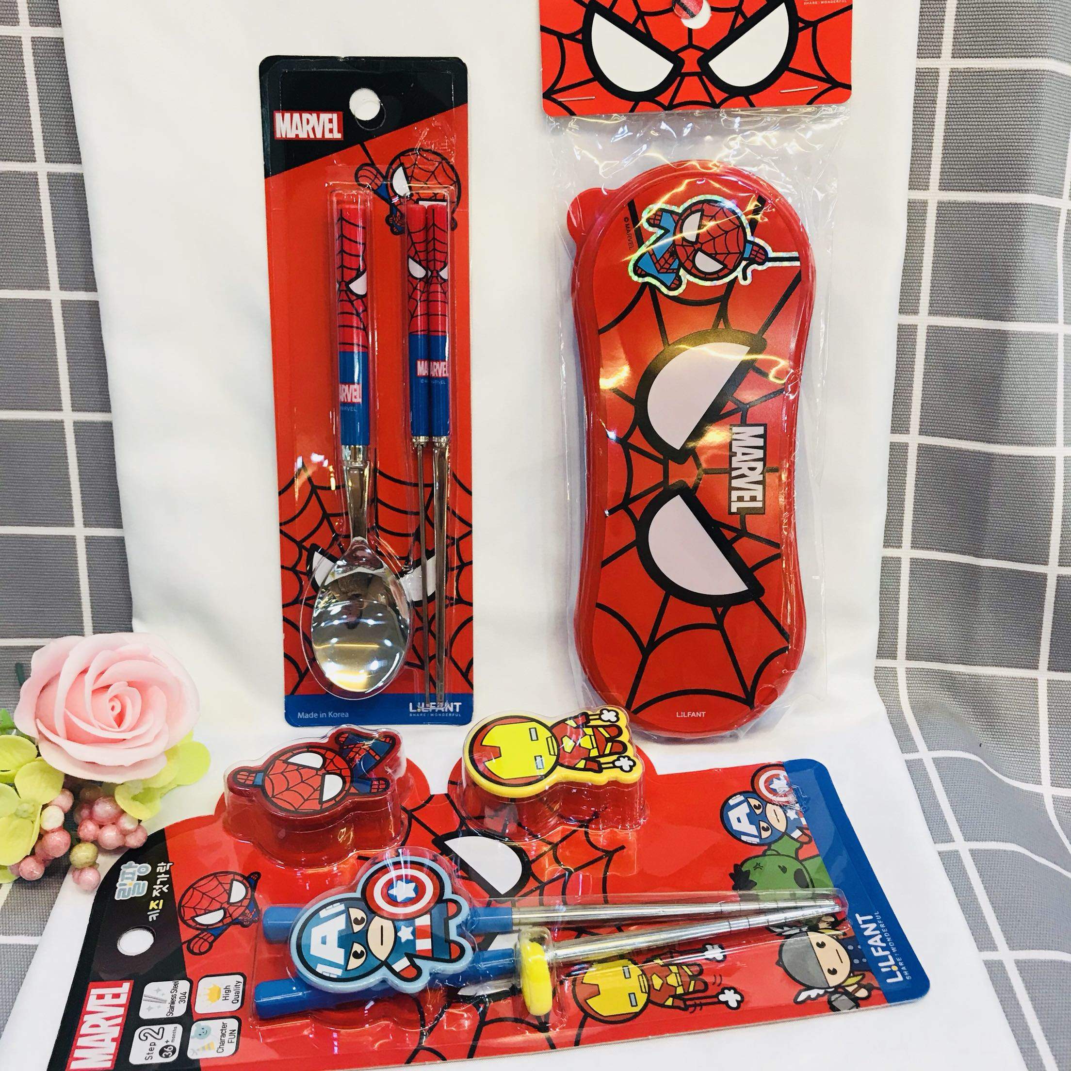 Korea Import Heroes Union Marvel Spiderman Stainless Steel Spoon Chopstick Cutlery Sets Box Practice Chopsticks