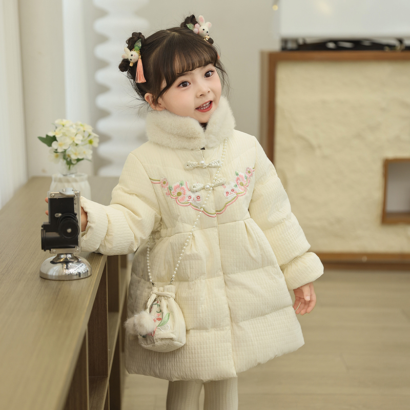 Children's New Year down Jacket, Winter New Style, Mid-Length, Thickened, Warm Red Coat for Young Girls