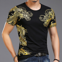 Short-sleeved mens T-shirt China trend half-sleeve slim dragon pattern mens half-sleeve summer dress underworld domineering mens clothing