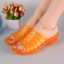 Old-fashioned slippers female nostalgic classic hard bottom plastic non-slip old middle-aged and elderly crystal shoes transparent home summer