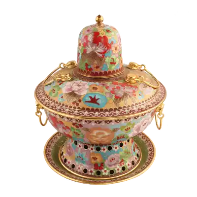 Cloisonne copper hot pot pure copper single hot pot charcoal Old Beijing shabu mutton pot one person eat one pot home