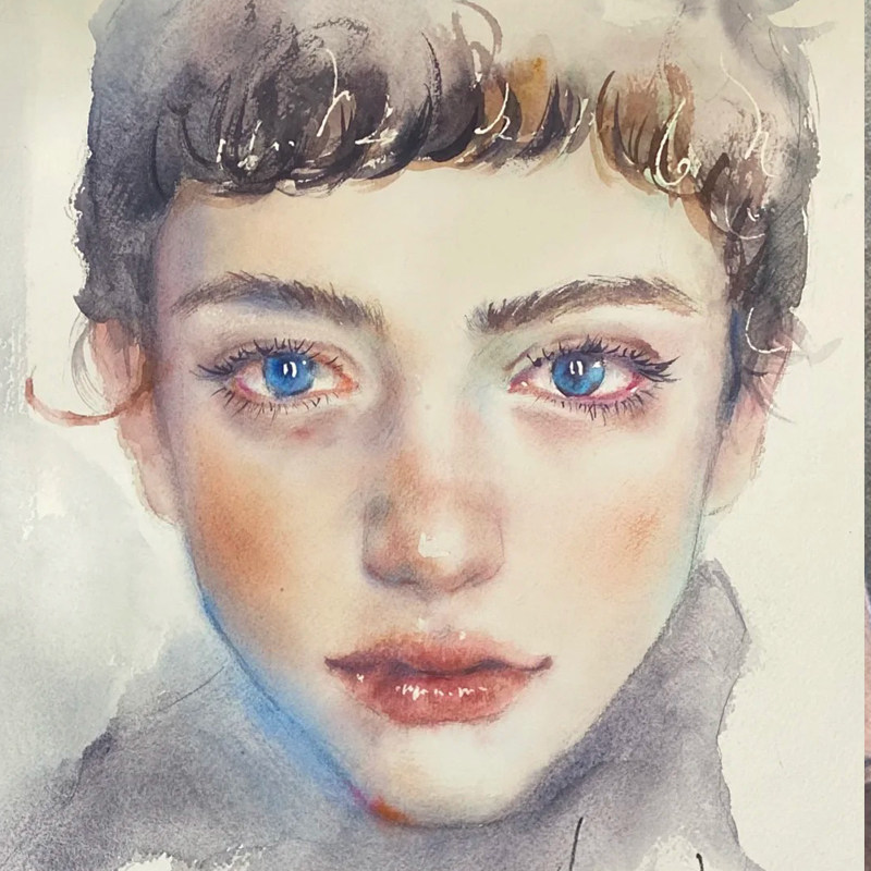 The watercolor head hand-painted sketch portrait is personalized