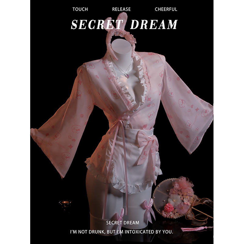 Fantasy "Under the Cherry Blossom Tree" Sexy Nightdress Japanese Kimono Cosplay Uniform Lingerie Women Pure Desire Qqny