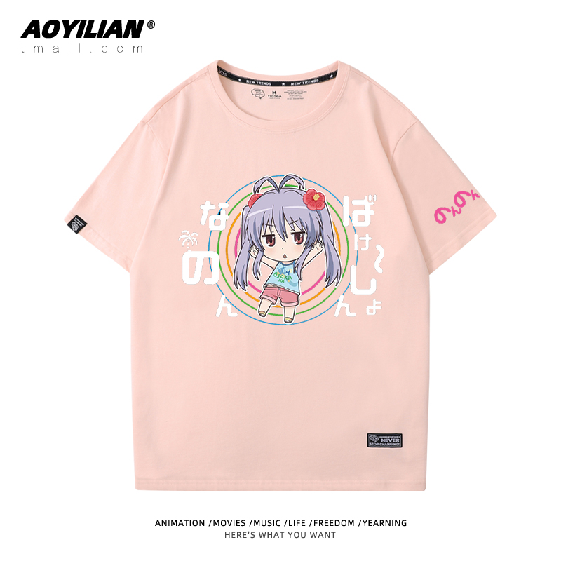 Crew Neck - Pink - 0 & (5)comic    long Ah Ah girl Rihe   Miaopas Short sleeve T-shirt periphery men and women lovers