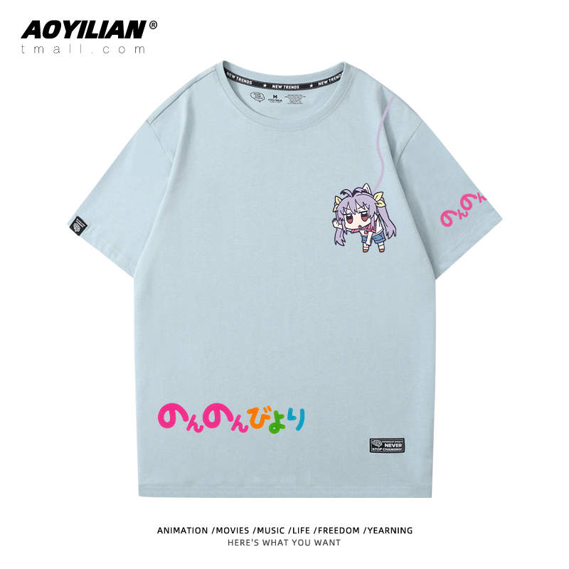 Crew Neck - Blue - & 5comic    long Ah Ah girl Rihe   Miaopas Short sleeve T-shirt periphery men and women lovers