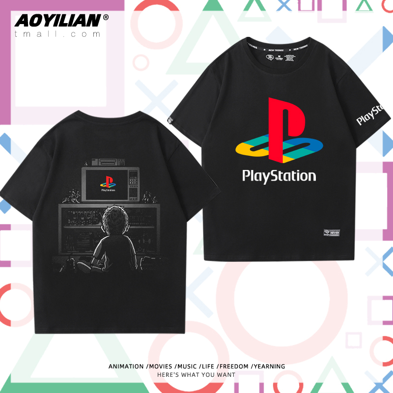 Playstation Sony Ps Game Console Ps4 Peripherals Men's and Women's Summer Pure Cotton Loose T-Shirt Short-Sleeved Couple Outfit
