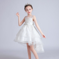 Middle and large childrens summer white one-piece princess fluffy mesh skirt girl host dress little girl fishtail skirt