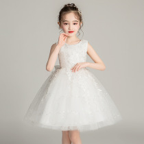 Summer girl white dress princess fluffy mesh skirt little girl wedding dress primary school dance performance clothes
