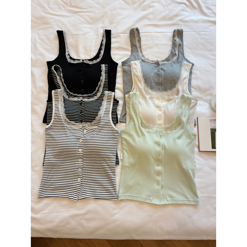 Xinbangbang Bra Pure Desire Lace Trim Striped Camisole for Women with Chest Pads, Summer Slim Fit Beautiful Back Base Shirt Xinbangbang Bra Pure Desire Lace Trim Striped Camisole for Women with Chest Pads, Summer Slim Fit Beautiful Back Base Shirt