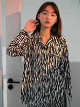 Xin help Bra zebra striped cotton comfortable cardigan pajamas pajamas suit student home clothes female spring and autumn